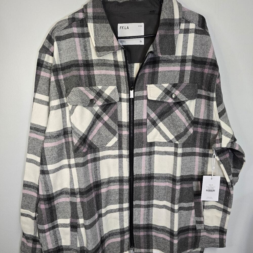 FF.LA (Five Four Los Angeles) plaid zip-up shirt jacket sz XL New